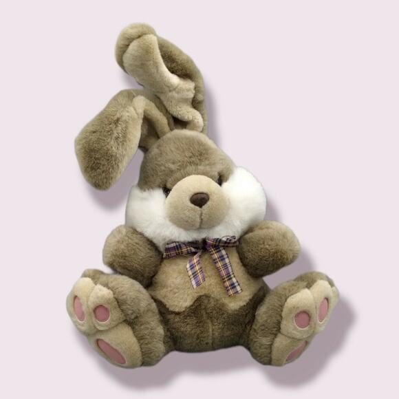 Vintage Dan Dee Brown Bunny Rabbit 11" Stuffed Plush Easter Floppy Ears Pink Paw - Picture 1 of 9